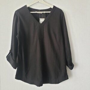 soft surroundings roll tab sleeve v-neck Velvet Top size M
